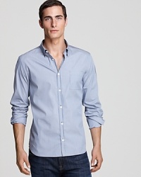 Show your stylish complexity with this double-patterned sport shirt, featuring a thin banker stripe front and gingham on the back, two classic patterns in one. Crafted in stretch cotton for the most comfortable fit. Note the double layer detail at the collar points for even more designer flair. Show your stylish complexity with this double-patterned sport shirt, featuring a thin banker stripe front and gingham on the back, two classic patterns in one. Crafted in stretch cotton for the most comfortable fit. Note the double layer detail at the collar points for even more designer flair.