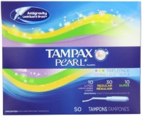 Tampax Tampax Pearl Plastic Triple Pack, Light/Regular/Super Absorbency, Unscented Tampons 50 Count Tampax Tampax Pearl Plastic Triple Pack, Light/Regular/Super Absorbency, Unscented Tampons 50 Count