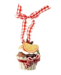 Something to savor around your table and tree, this Winter Bakery cupcake ornament is decorated with snow-white icing, star anise and orange. Hangs from gingham ribbon. From Villeroy & Boch. Something to savor around your table and tree, this Winter Bakery cupcake ornament is decorated with snow-white icing, star anise and orange. Hangs from gingham ribbon. From Villeroy & Boch.