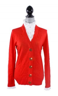 Tory Burch Simone Ruffle Dickie Pullover Sweater Red Top
