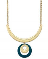 Let your fashion come full circle. Charter Club's stunning frontal necklace highlights seasonal teal color in a gold tone mixed metal setting. Approximate length: 17-1/2 inches + 3-inch extender. Approximate drop length: 5 inches. Let your fashion come full circle. Charter Club's stunning frontal necklace highlights seasonal teal color in a gold tone mixed metal setting. Approximate length: 17-1/2 inches + 3-inch extender. Approximate drop length: 5 inches.