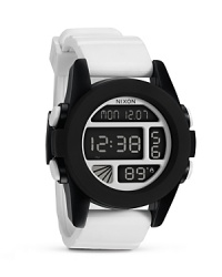 Technology that is second to none: This Nixon watch plays it sporty with a durable design and high-performance features like 100-meter water resistance, temperature gauge, and date feature. Technology that is second to none: This Nixon watch plays it sporty with a durable design and high-performance features like 100-meter water resistance, temperature gauge, and date feature.