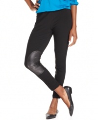 Channel your inner equestrian with these chic riding pants from Style&co., featuring a faux-leather patch at the inside of each knee. Channel your inner equestrian with these chic riding pants from Style&co., featuring a faux-leather patch at the inside of each knee.