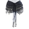 Black Belly Dancing Hip Scarf with Silver Coins