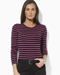 Crafted from the softest cotton jersey, an iconic long-sleeved tee is lent a chic touch with sleek stripes and Ralph Lauren's signature embroidered monogram. Crafted from the softest cotton jersey, an iconic long-sleeved tee is lent a chic touch with sleek stripes and Ralph Lauren's signature embroidered monogram.
