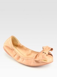 Leather scrunchy ballet design with bow detail. Leather upperLeather liningRubber solePadded insoleImportedOUR FIT MODEL RECOMMENDS ordering true size. Leather scrunchy ballet design with bow detail. Leather upperLeather liningRubber solePadded insoleImportedOUR FIT MODEL RECOMMENDS ordering true size.