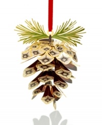 A relic of your tree's past, this pine cone ornament captures the intricacies of nature in gold-plated brass. Finished with tufted pine needles, it fits right into its surroundings. A relic of your tree's past, this pine cone ornament captures the intricacies of nature in gold-plated brass. Finished with tufted pine needles, it fits right into its surroundings.