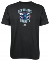 Sport your favorite team's winning spirit in this New Orleans Hornets' tee by adidas. Sport your favorite team's winning spirit in this New Orleans Hornets' tee by adidas.