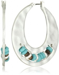 Kenneth Cole New York Urban Seychelle Turquoise-Color and Brown Bead Inlayed Silver Hoop Earrings Kenneth Cole New York Urban Seychelle Turquoise-Color and Brown Bead Inlayed Silver Hoop Earrings