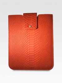 Sleek, compact and lightweight case lined with soft shammy cloth to securely hold unit in place. Padded sides and a snap closure are form fitted for style and added protection. This sleeve will accommodate many tablets on the market today.Accommodates all iPad models8½ X 10Embossed pythonMade in USAPlease note: iPad not included Sleek, compact and lightweight case lined with soft shammy cloth to securely hold unit in place. Padded sides and a snap closure are form fitted for style and added protection. This sleeve will accommodate many tablets on the market today.Accommodates all iPad models8½ X 10Embossed pythonMade in USAPlease note: iPad not included