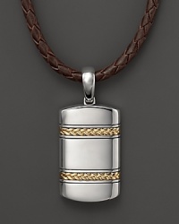 J Goodman Sterling Silver and 18K Yellow Gold Pendant on Brown Leather Necklace, 22 J Goodman Sterling Silver and 18K Yellow Gold Pendant on Brown Leather Necklace, 22