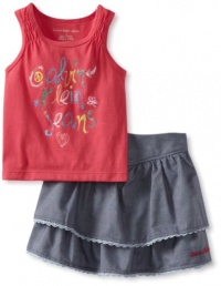 Calvin Klein Girls 2-6x Top With Denim Skort, Pink, 4T