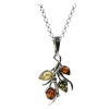 Sterling Silver Multi-Color Amber Floral Pendant Necklace , 18