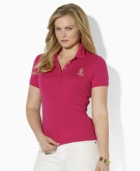 Lauren by Ralph Lauren's short-sleeved plus size polo is rendered in soft cotton and finished with sleek metallic details for a modern look. Lauren by Ralph Lauren's short-sleeved plus size polo is rendered in soft cotton and finished with sleek metallic details for a modern look.