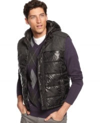Give your layered look a modern upgrade with this quilted vest with hood from INC International Concepts. Give your layered look a modern upgrade with this quilted vest with hood from INC International Concepts.