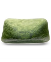 A peridot-green finish adds to the natural allure of Towle's square Hammersmith Jewels platter, crafted of hammered aluminum. A peridot-green finish adds to the natural allure of Towle's square Hammersmith Jewels platter, crafted of hammered aluminum.