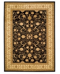 Dazzling mystery. Capturing the intricacies of ancient Persian designs, the Lyndhurst area rug presents an updated version in gorgeous ivory over a black ground. Made with durable polypropylene in a soft, low pile for the modern home. Dazzling mystery. Capturing the intricacies of ancient Persian designs, the Lyndhurst area rug presents an updated version in gorgeous ivory over a black ground. Made with durable polypropylene in a soft, low pile for the modern home.