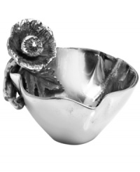 Utterly romantic, the Juliet Petal tidbit bowl features an organic shape and poppy blossom sculpted in nickel-plated aluminum. Hand finished detail lends unique character to each piece from Star Home. Utterly romantic, the Juliet Petal tidbit bowl features an organic shape and poppy blossom sculpted in nickel-plated aluminum. Hand finished detail lends unique character to each piece from Star Home.