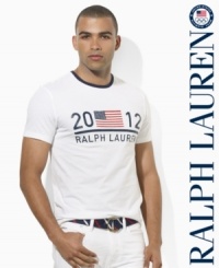 Embrace the spirit of the 2012 Olympic Games with a patriotic ringer tee with a signature flag graphic in an ultra-soft cotton. Embrace the spirit of the 2012 Olympic Games with a patriotic ringer tee with a signature flag graphic in an ultra-soft cotton.
