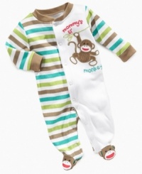 What a little monkey! He'll be the main attraction wherever you go when he's sporting this adorable footed coverall from Baby Starters. What a little monkey! He'll be the main attraction wherever you go when he's sporting this adorable footed coverall from Baby Starters.