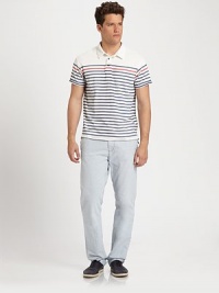 Shaped in lightweight, cotton jersey, an essential polo exudes nautical undertones with a multistriped pattern.Two-button placketCottonMachine washImported Shaped in lightweight, cotton jersey, an essential polo exudes nautical undertones with a multistriped pattern.Two-button placketCottonMachine washImported