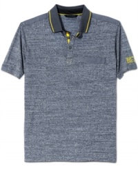 Sean John gives the polo an extra edge by adding a stripe of bright to the collar and inside placket. Sean John gives the polo an extra edge by adding a stripe of bright to the collar and inside placket.