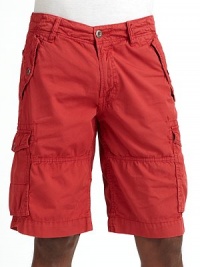 This summer standout features lightly rumpled cotton construction and multiple pockets for utilitarian flair.Mid-width waistband with belt loops and button and interior drawstring closure Front zipper Angled button flap pockets at sides Side cargo pockets Stitching detail throughout Back logo stitching Dual button flap pockets at back Inseam, about 10 Cotton; machine wash Imported This summer standout features lightly rumpled cotton construction and multiple pockets for utilitarian flair.Mid-width waistband with belt loops and button and interior drawstring closure Front zipper Angled button flap pockets at sides Side cargo pockets Stitching detail throughout Back logo stitching Dual button flap pockets at back Inseam, about 10 Cotton; machine wash Imported