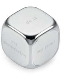A roll of the dice. Engraved with ask forgiveness, your treat and answers to all your questions, the silver-plated Silver Street die will make every decision easier. A playful gift with the impeccable style of kate spade new york. A roll of the dice. Engraved with ask forgiveness, your treat and answers to all your questions, the silver-plated Silver Street die will make every decision easier. A playful gift with the impeccable style of kate spade new york.