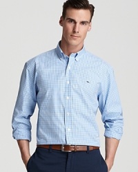 Vineyard Vines' classic cotton sport shirt shows off the brand's signature prep with an embroidered whale logo and refreshing gingham. Vineyard Vines' classic cotton sport shirt shows off the brand's signature prep with an embroidered whale logo and refreshing gingham.