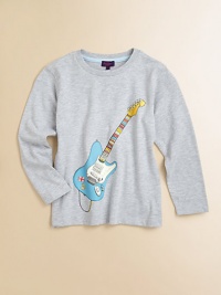 You already know he's a rock star--show the world in this comfy cotton tee finished with a colorful electric guitar motif.Ribbed crewneckLong sleeves74% cotton/26% polyesterMachine washImported of French fabric You already know he's a rock star--show the world in this comfy cotton tee finished with a colorful electric guitar motif.Ribbed crewneckLong sleeves74% cotton/26% polyesterMachine washImported of French fabric