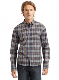 THE LOOKAllover plaid printShirt collarButton closurePatch pocket at chestLong sleeves with barrel cuffsTHE MATERIALCottonCARE & ORIGINMachine washImported THE LOOKAllover plaid printShirt collarButton closurePatch pocket at chestLong sleeves with barrel cuffsTHE MATERIALCottonCARE & ORIGINMachine washImported