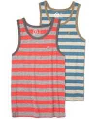 In a sporty stripe, this tank from LRG is ready to win in your warm-weather wardrobe. In a sporty stripe, this tank from LRG is ready to win in your warm-weather wardrobe.