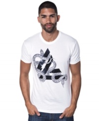 Leave the white tees at home. This graphic t-shirt from Marc Ecko Cut & Sew gives 'em something to look at. Leave the white tees at home. This graphic t-shirt from Marc Ecko Cut & Sew gives 'em something to look at.
