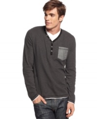 Layer your look this fall with a modern detailed henley from Bar III. Contrast placketing and a chest pocket make it a standout for your wadrobe. Layer your look this fall with a modern detailed henley from Bar III. Contrast placketing and a chest pocket make it a standout for your wadrobe.