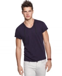 Strings attached. This striped t-shirt from Bar III has a drawstring closure at the neck to add some modern cool to your tee style. Strings attached. This striped t-shirt from Bar III has a drawstring closure at the neck to add some modern cool to your tee style.