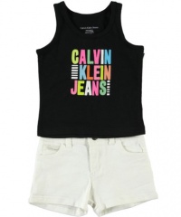 Calvin Klein Baby-girls Infant Top With Denim Short, Black, 18 Months