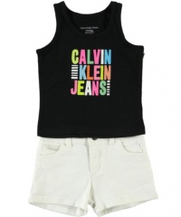Calvin Klein Baby-girls Infant Top With Denim Short, Black, 18 Months Calvin Klein Baby-girls Infant Top With Denim Short, Black, 18 Months