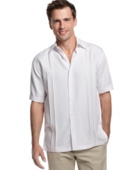 Classic casual style. With this short-sleeved shirt from Cubavera the only thing missing from your laid-back look is a cocktail with a plastic umbrella. Classic casual style. With this short-sleeved shirt from Cubavera the only thing missing from your laid-back look is a cocktail with a plastic umbrella.