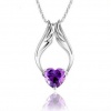 Rhodium Plated 925 Silver Heart Amethyst Angel Wings Pendant Necklace with 18 Sterling Silver Chain-sn3057