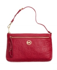 Girls on-the-go need a shot of fabulous with a little function mixed in, and this signature-embossed leather wristlet from MICHAEL Michael Kors is the obvious choice. Glammed up with an 18K gold inset logo and perfectly sized to stash keys, phone, lipstick and ID, it's the perfect companion on any outing. Girls on-the-go need a shot of fabulous with a little function mixed in, and this signature-embossed leather wristlet from MICHAEL Michael Kors is the obvious choice. Glammed up with an 18K gold inset logo and perfectly sized to stash keys, phone, lipstick and ID, it's the perfect companion on any outing.