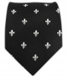 100% Silk Woven Black Fleur de Lis Tie