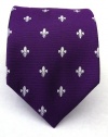 100% Silk Woven Royal Purple Fleur de Lis Tie