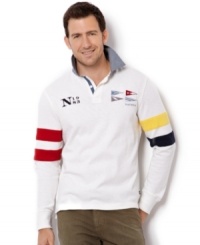 Sailing style that makes you ready for fall with this nautical-inspired rugby from Nautica.