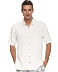 This short-sleeved shirt from Tommy Bahama is a cool classic for your lazy summer days. This short-sleeved shirt from Tommy Bahama is a cool classic for your lazy summer days.