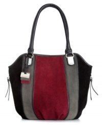 Rock the colorblock trend with this take-anywhere tote from Giani Bernini. Crafted in sumptuous suede with signature hardware, it's an elegant example of practical style. Rock the colorblock trend with this take-anywhere tote from Giani Bernini. Crafted in sumptuous suede with signature hardware, it's an elegant example of practical style.