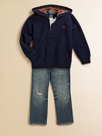 A classic fleece hoodie is updated with a plaid-lined hood for a pop of color.Attached hood with plaid liningLong sleevesButton-frontKangaroo pocket87% cotton/13% polyesterMachine washImported Please note: Number of buttons may vary depending on size ordered. A classic fleece hoodie is updated with a plaid-lined hood for a pop of color.Attached hood with plaid liningLong sleevesButton-frontKangaroo pocket87% cotton/13% polyesterMachine washImported Please note: Number of buttons may vary depending on size ordered.
