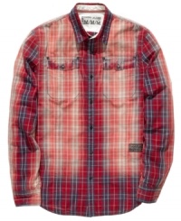 Wear it out. Shake up your plaid collection with the cool ombre of this DKNY shirt. Wear it out. Shake up your plaid collection with the cool ombre of this DKNY shirt.