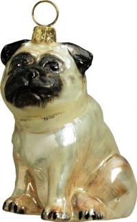 Joy to the World Collectibles European Blown Glass Pet Ornament, Pug Fawn Joy to the World Collectibles European Blown Glass Pet Ornament, Pug Fawn