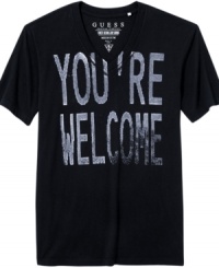Reimagine your casual wardrobe with this laid-back graphic tee from Guess. Reimagine your casual wardrobe with this laid-back graphic tee from Guess.