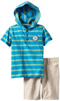 Calvin Klein Boys 2-7 Hooded Tee With Short Set, Blue/Green, 7 Calvin Klein Boys 2-7 Hooded Tee With Short Set, Blue/Green, 7